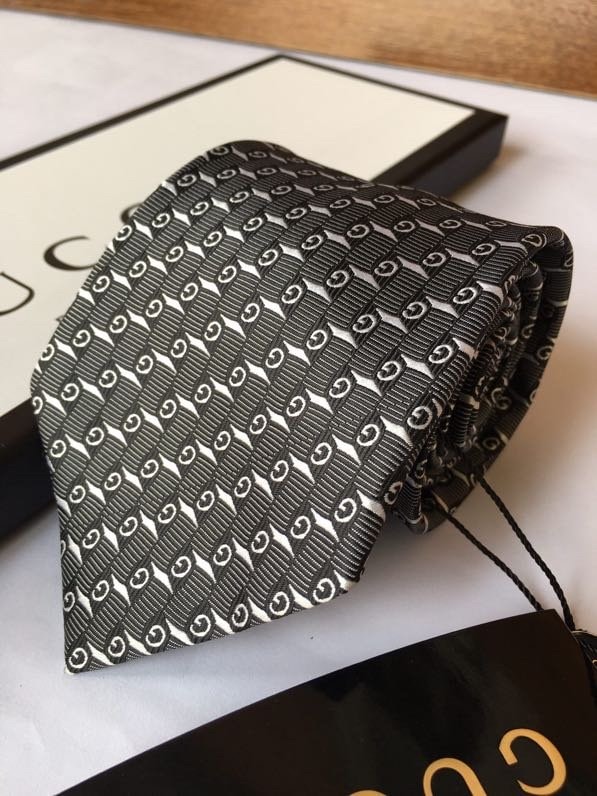 Gucci G Silk Jacquard Tie Dark Grey GG Men Tie