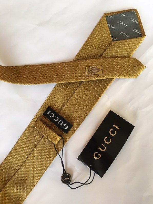 Gucci Silk Tie Yellow GG Men Tie