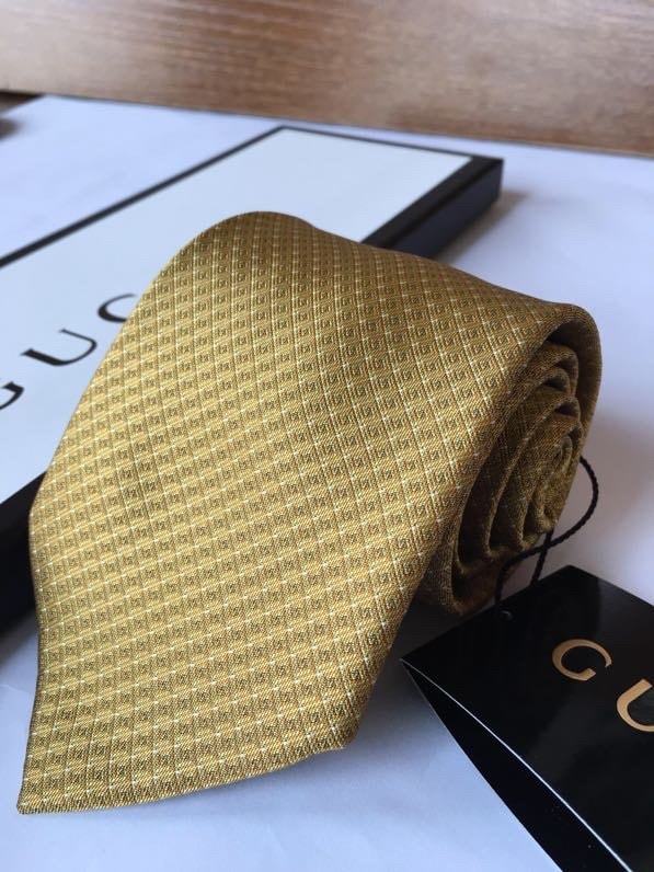 Gucci Silk Tie Yellow GG Men Tie