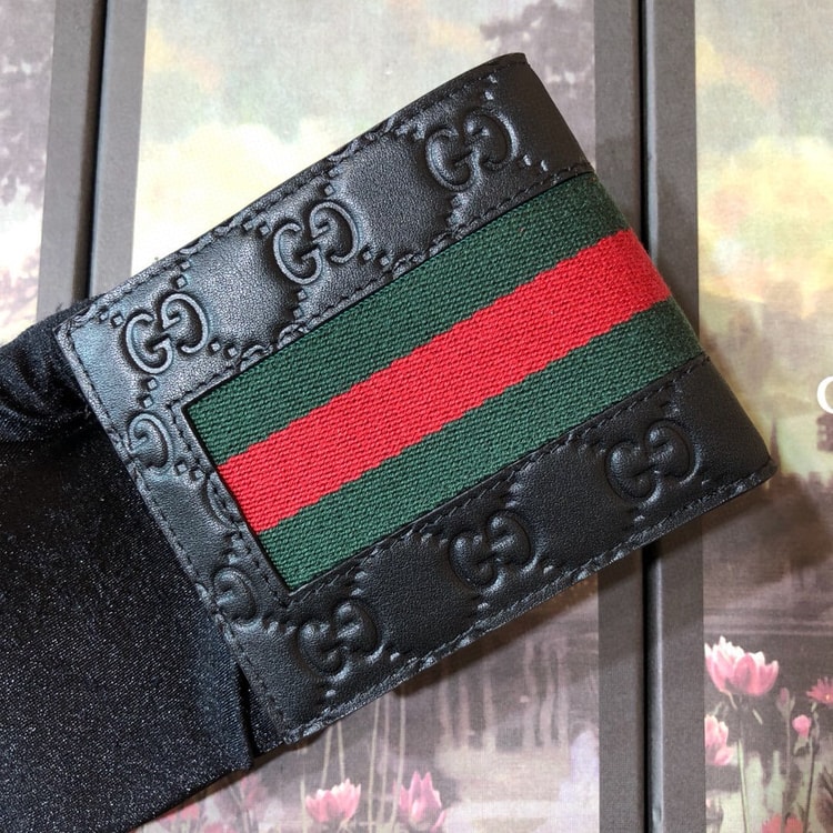 Gucci Signature Web Wallet Black Green and red Web For Men 4.5in/11cm GG 408827 CWCLN 1060