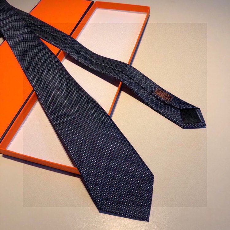 Hermes Tie 7 Faconnee New H Tie Marine Hermes Men Tie H036201T 02