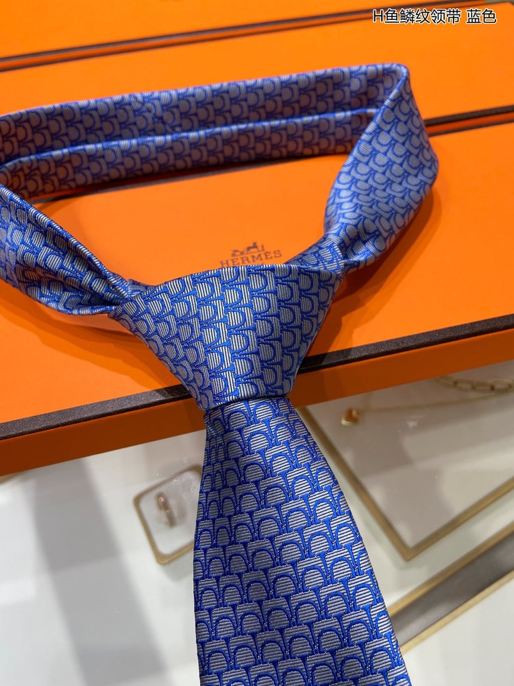 Hermes Tie 7 Horseshoes Tie Blue Hermes Men Tie