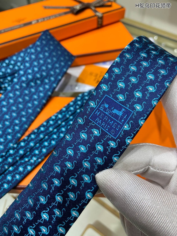Hermes Crane Motif Tie Blue Hermes Men Tie