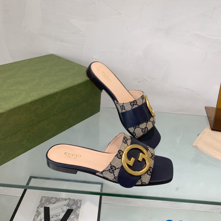 Gucci Blondie Matelasse Canvas Slide Sandal Black For Women GG