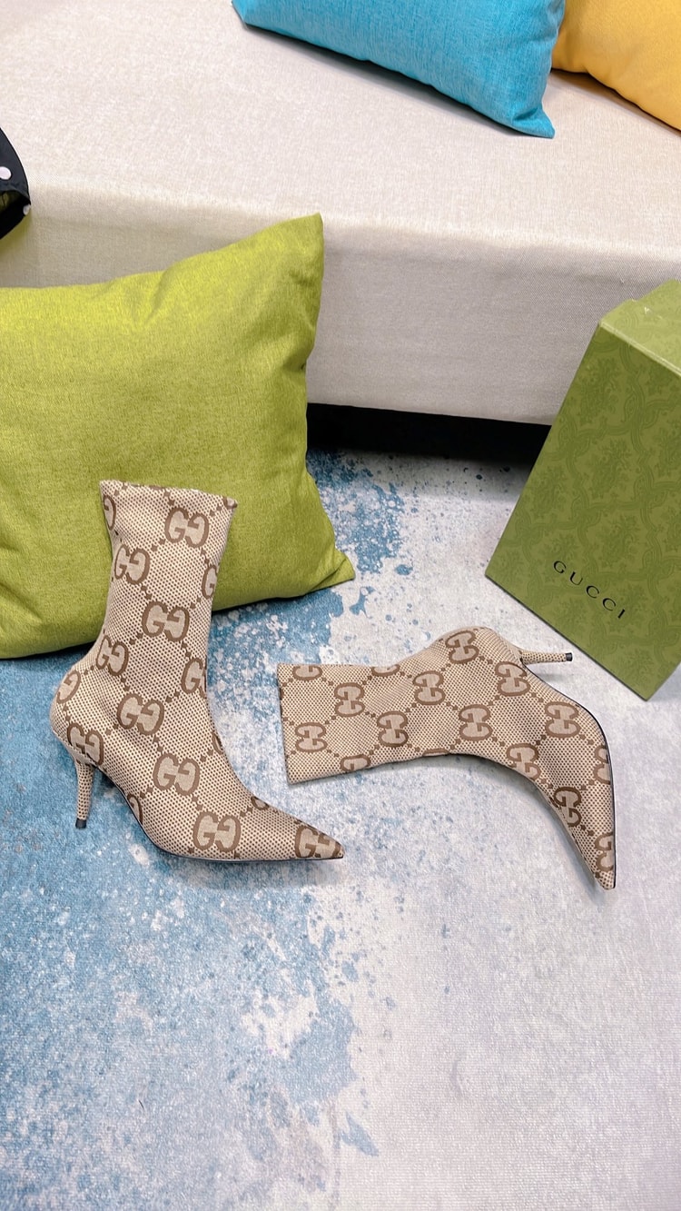 Gucci Women's Lisa Monogram Canvas Ankle Boot Beige For Women GG