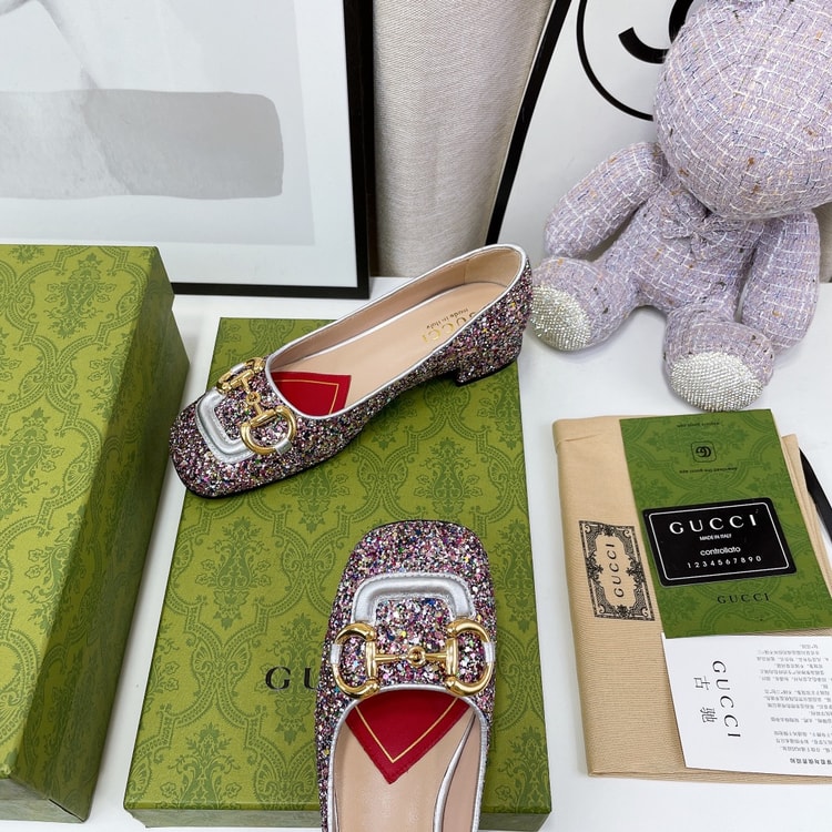 Gucci Lovelight Crystal Ballet Flat With Horsebit Multicolor For Women GG 707703 KSP20 8461