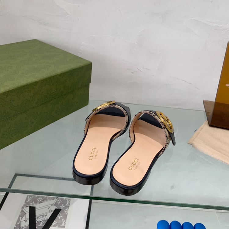 Gucci Blondie Matelasse Canvas Slide Sandal Black For Women GG