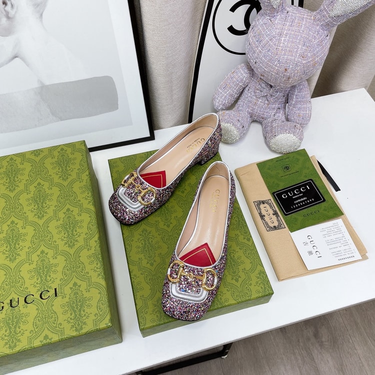 Gucci Lovelight Crystal Ballet Flat With Horsebit Multicolor For Women GG 707703 KSP20 8461