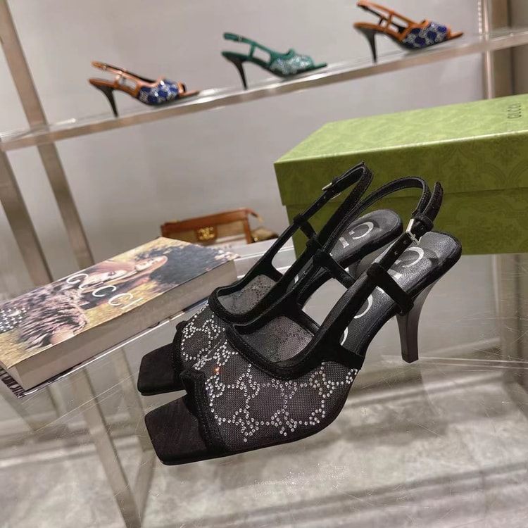 Gucci Women's GG Slingback Mid-Heel Pump Black For Women GG