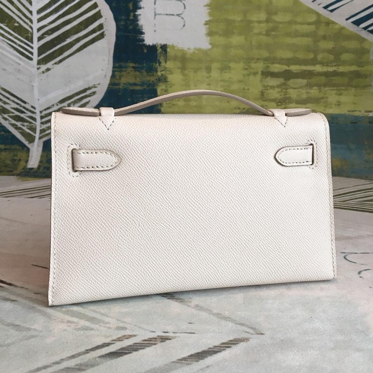 Hermes Kelly Pochettee White For Women Gold Toned Hardware 8.5in/22cm