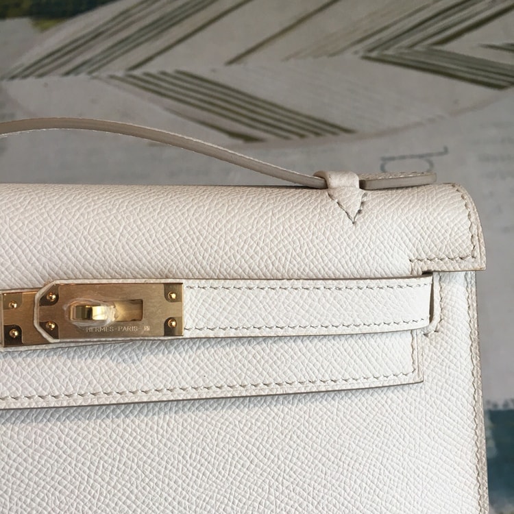 Hermes Kelly Pochettee White For Women Gold Toned Hardware 8.5in/22cm