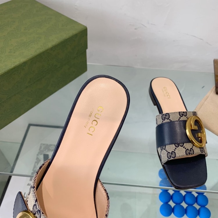 Gucci Blondie Matelasse Canvas Slide Sandal Black For Women GG