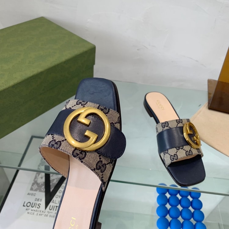 Gucci Blondie Matelasse Canvas Slide Sandal Black For Women GG