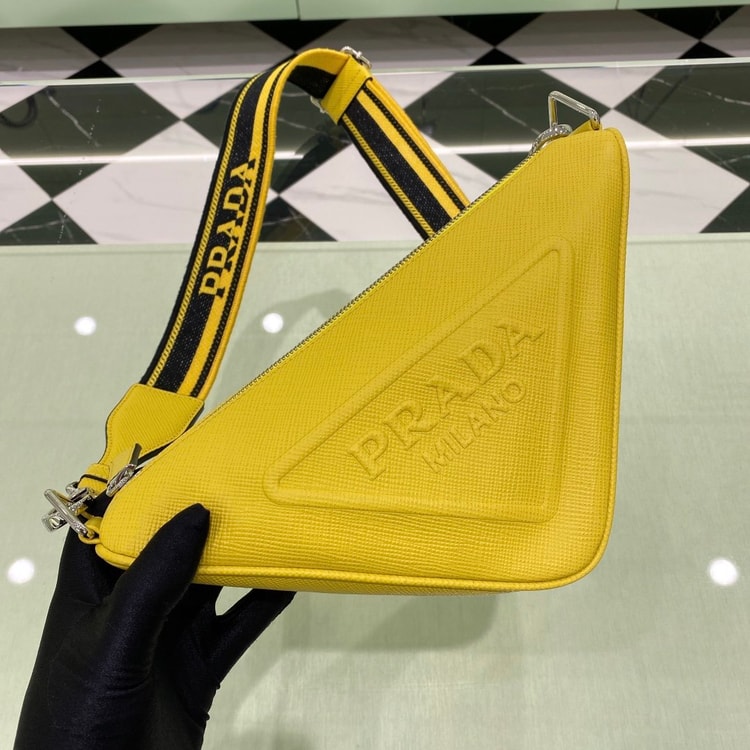 [True-to-ORIGINAL] Prada Saffiano Triangle Bag Yellow For Women, Women's Bags 11in/28cm 2VH155_2FAD_F0377_V_OOO
