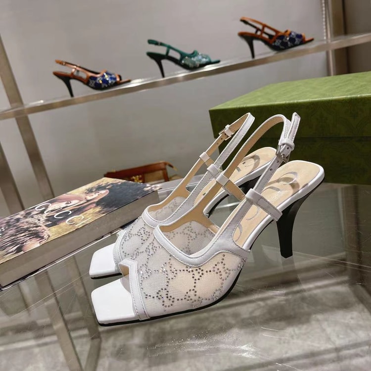 Gucci Women's GG Slingback Mid-Heel Pump White For Women GG
