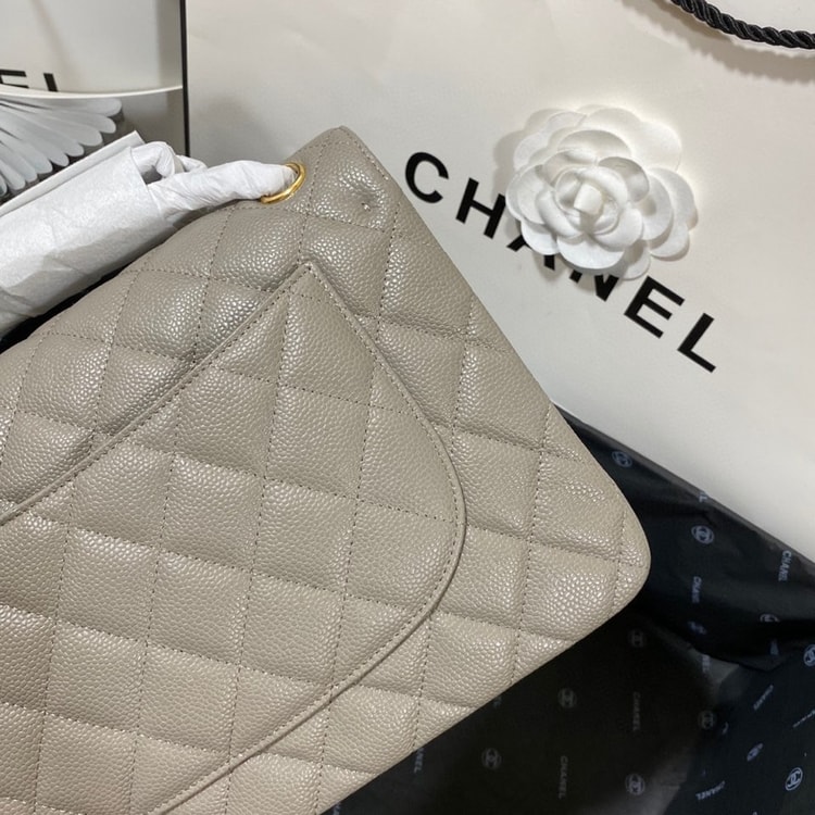 [True-to-ORIGINAL] Chanel Large Classic Handbag Gold Hardware Grey For Women, Women's Handbags, Shoulder Bags 11.8in/30cm