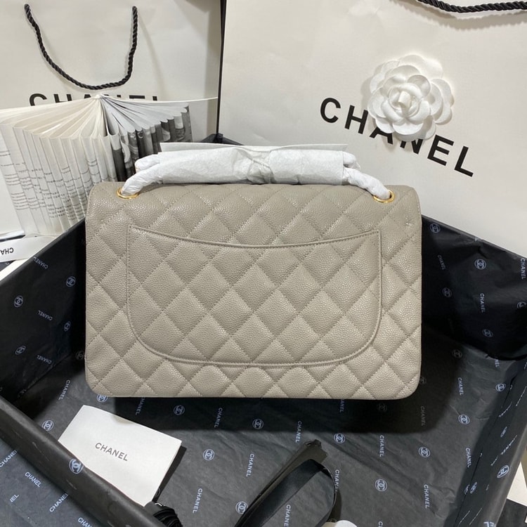 [True-to-ORIGINAL] Chanel Large Classic Handbag Gold Hardware Grey For Women, Women's Handbags, Shoulder Bags 11.8in/30cm
