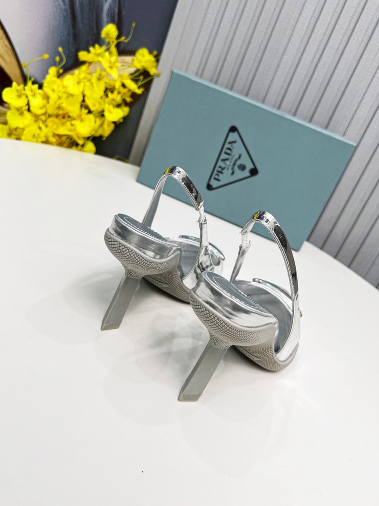 Prada Brushed Slingback Pumps Silver For Women PRD 1I565M_055_F0118_F_B090