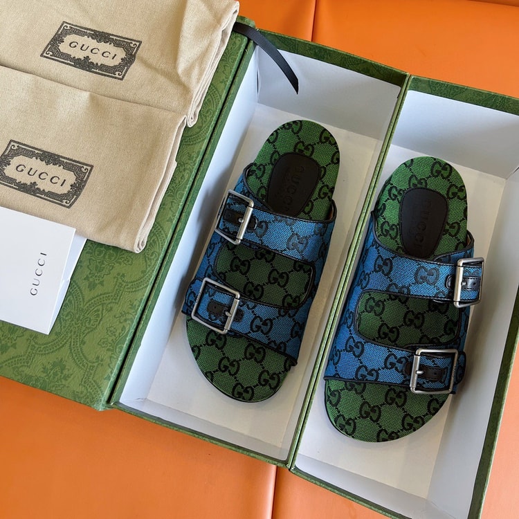 Gucci Men's Slide Sandal With Straps Blue And Green For Men 658020 2HK60