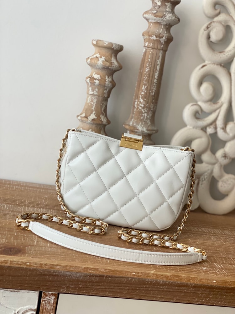 Chanel Small Hobo Bag Gold Hardware White