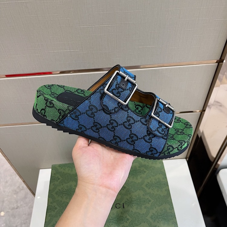 Gucci Men's Slide Sandal With Straps Blue And Green For Men 658020 2HK60