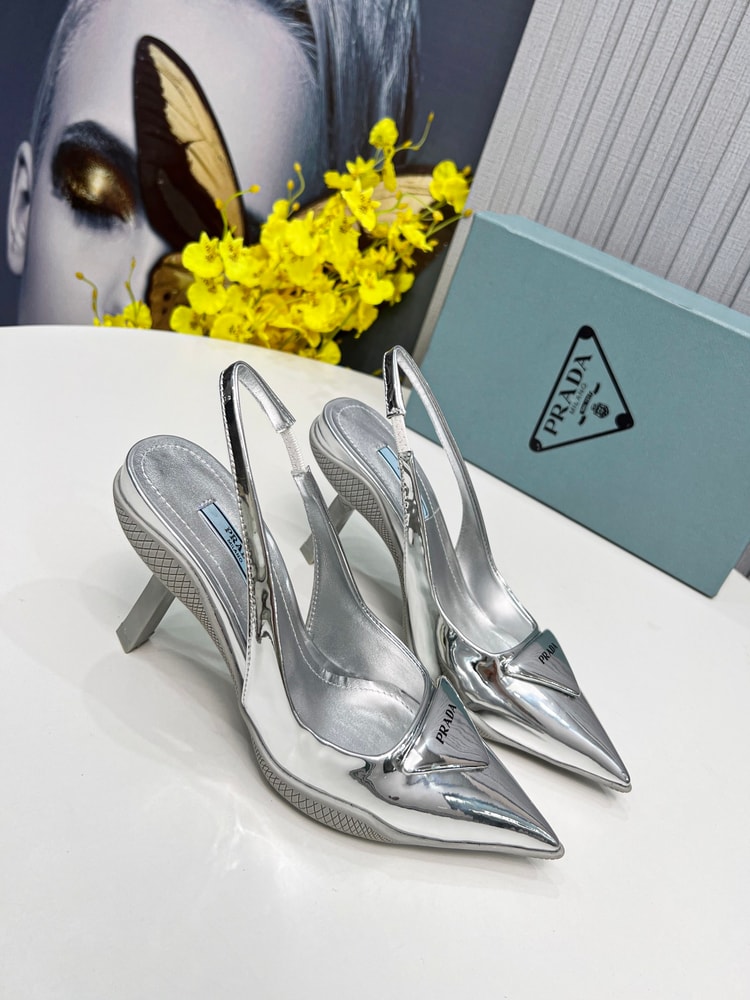 Prada Brushed Slingback Pumps Silver For Women PRD 1I565M_055_F0118_F_B090