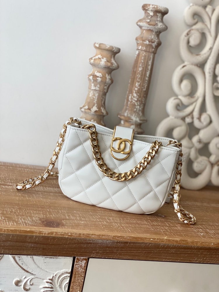 Chanel Small Hobo Bag Gold Hardware White