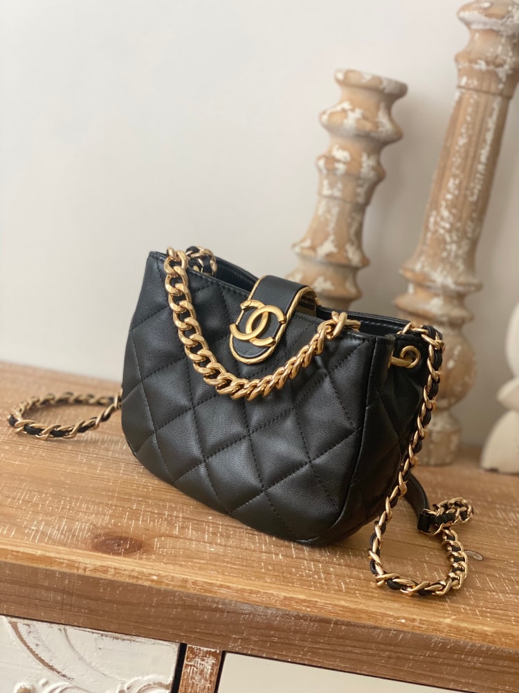 Chanel Small Hobo Bag Gold Hardware Black