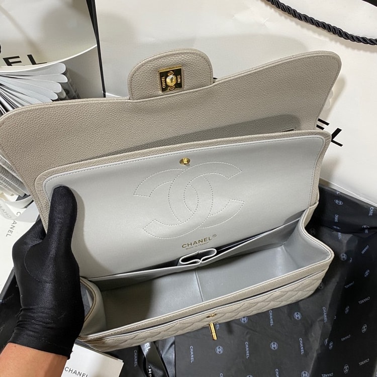 [True-to-ORIGINAL] Chanel Large Classic Handbag Gold Hardware Grey For Women, Women's Handbags, Shoulder Bags 11.8in/30cm