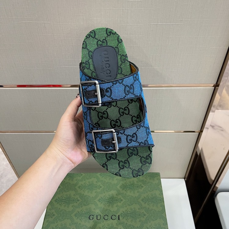 Gucci Men's Slide Sandal With Straps Blue And Green For Men 658020 2HK60