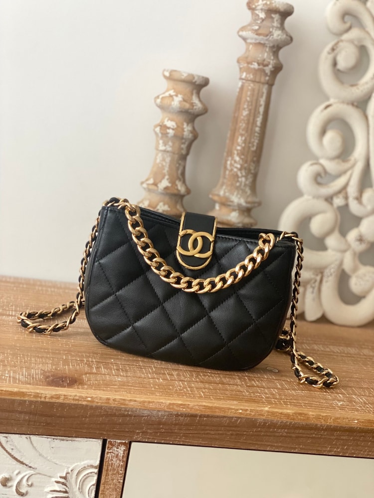 Chanel Small Hobo Bag Gold Hardware Black