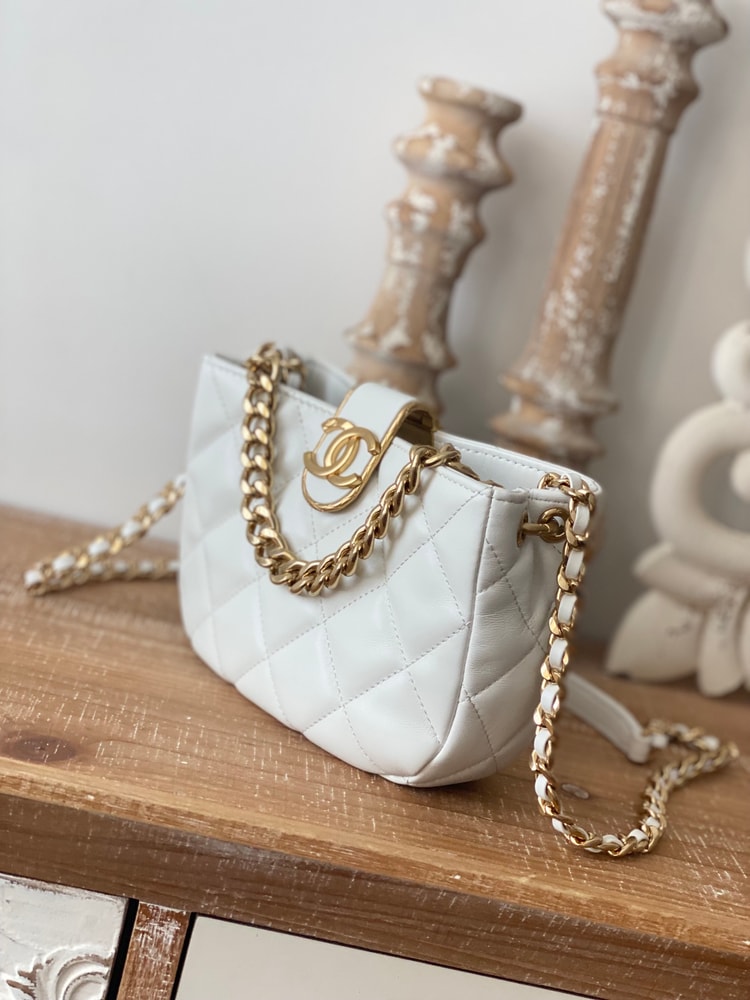 Chanel Small Hobo Bag Gold Hardware White