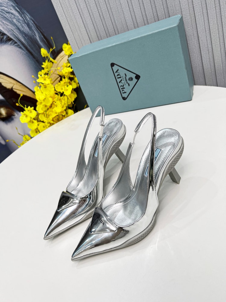 Prada Brushed Slingback Pumps Silver For Women PRD 1I565M_055_F0118_F_B090
