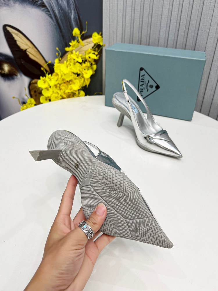 Prada Brushed Slingback Pumps Silver For Women PRD 1I565M_055_F0118_F_B090