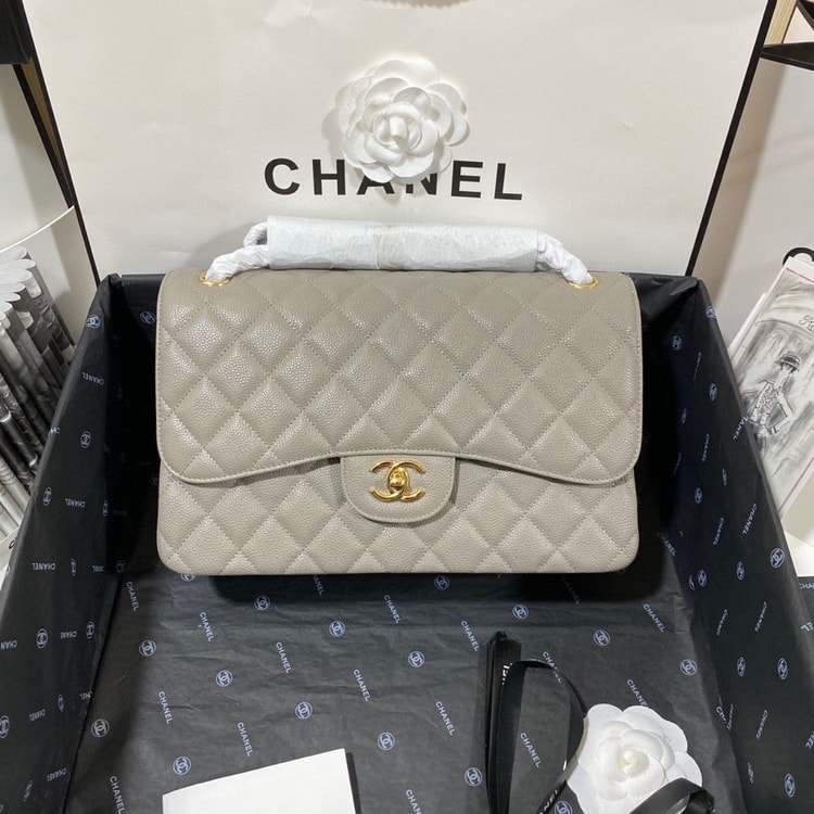 [True-to-ORIGINAL] Chanel Large Classic Handbag Gold Hardware Grey For Women, Women's Handbags, Shoulder Bags 11.8in/30cm