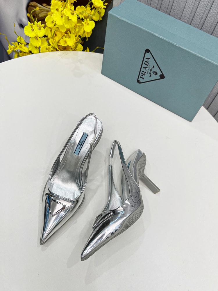 Prada Brushed Slingback Pumps Silver For Women PRD 1I565M_055_F0118_F_B090